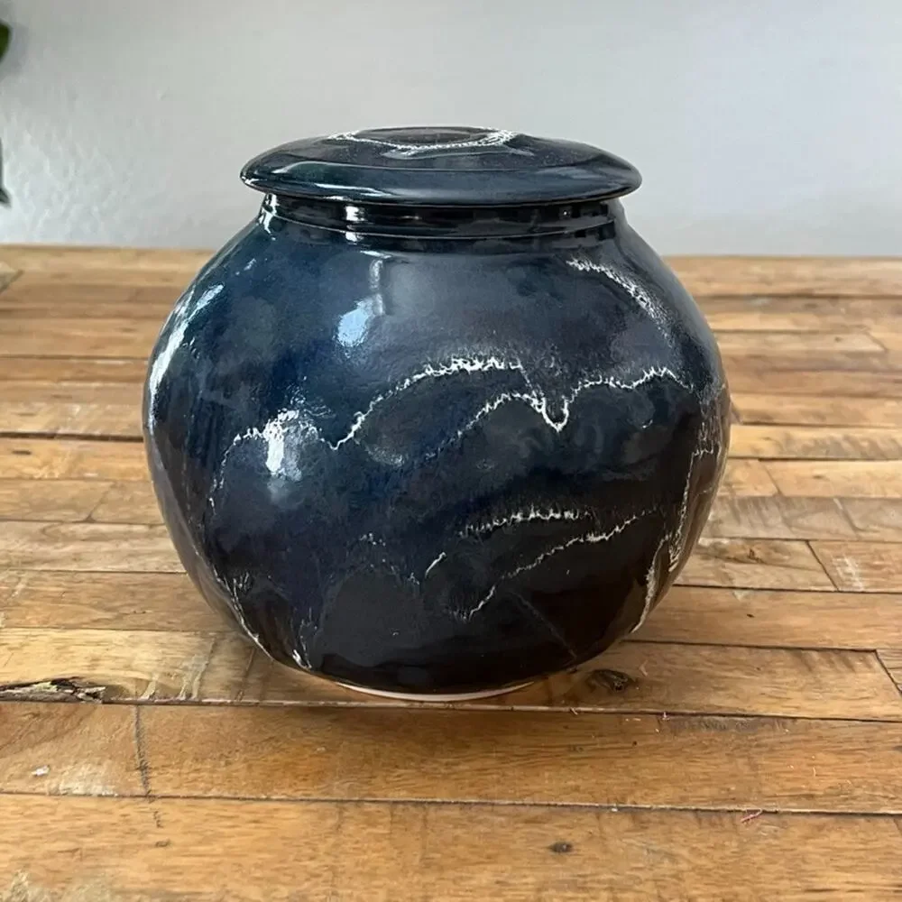Art Pottery Lidded Ceramic Urn Vessel 7
